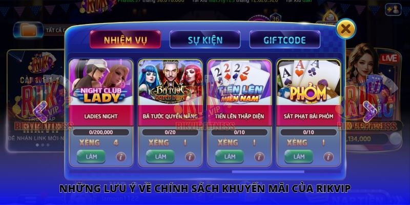 Những lưu ý về chính sách khuyến mãi của Rikvip